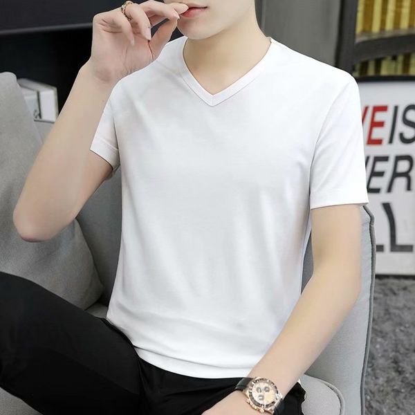 short sleeve men's v-neck t-shirt personality trend summer slim 2021 half clothes, White;black
short sleeve men's v-neck t-shirt personality trend summer slim 2021 half clothes, White;black