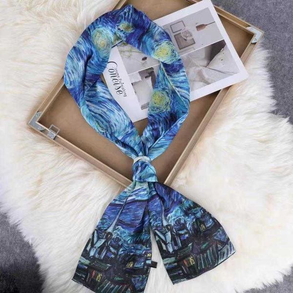 a variety of korean long satin digital fashion small double-layer printed silk scarf, Blue;gray
a variety of korean long satin digital fashion small double-layer printed silk scarf, Blue;gray