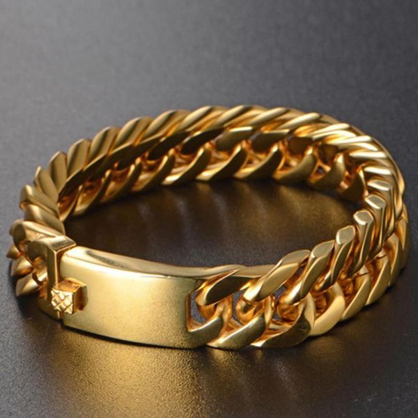 granny chic 15/17mm heavy men's bracelet curb cuban link gold color 316l stainless steel wristband male jewelry, Black
granny chic 15/17mm heavy men's bracelet curb cuban link gold color 316l stainless steel wristband male jewelry, Black