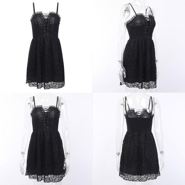 women gothic spaghetti strap black ruffles floral lace bandage basic mini dress casual dresses, Black;gray
women gothic spaghetti strap black ruffles floral lace bandage basic mini dress casual dresses, Black;gray