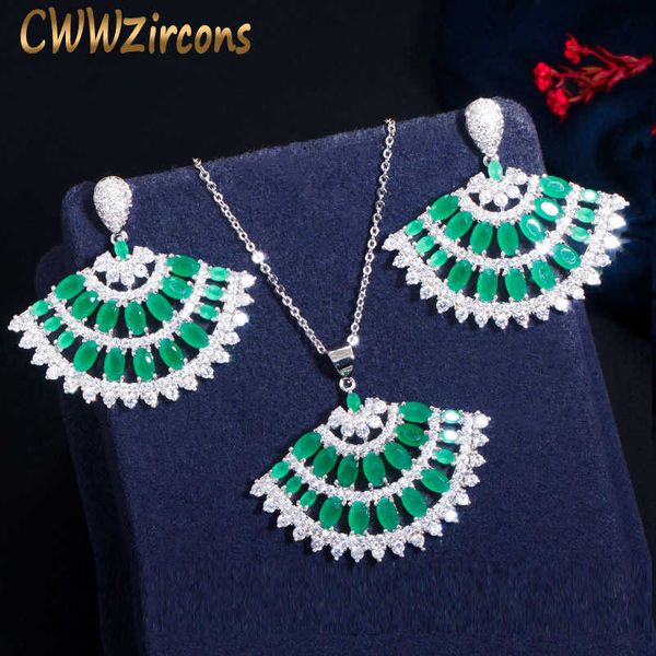 fashion brand designer big long dangle green earrings necklace cubic zirconia engagement jewelry set for women t445 210714, Silver
fashion brand designer big long dangle green earrings necklace cubic zirconia engagement jewelry set for women t445 210714, Silver