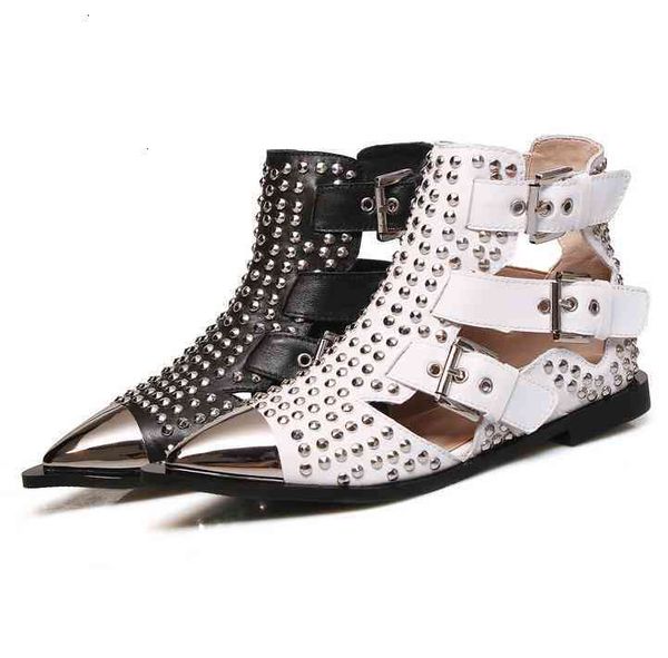 short women's leather-headed iron party low heels rivet pointed to casual sandals 86wg, Black
short women's leather-headed iron party low heels rivet pointed to casual sandals 86wg, Black