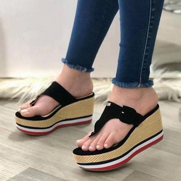 women flip flops summer plus size slippers wedges pu ladies striped casual thick bottom sandals, Black
women flip flops summer plus size slippers wedges pu ladies striped casual thick bottom sandals, Black