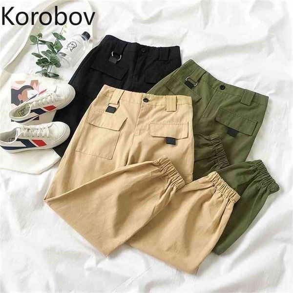 korobov women trousers new arrival summer preppy style high waist pants fashion pockets casual korean cargo pants 210430, Black;white
korobov women trousers new arrival summer preppy style high waist pants fashion pockets casual korean cargo pants 210430, Black;white