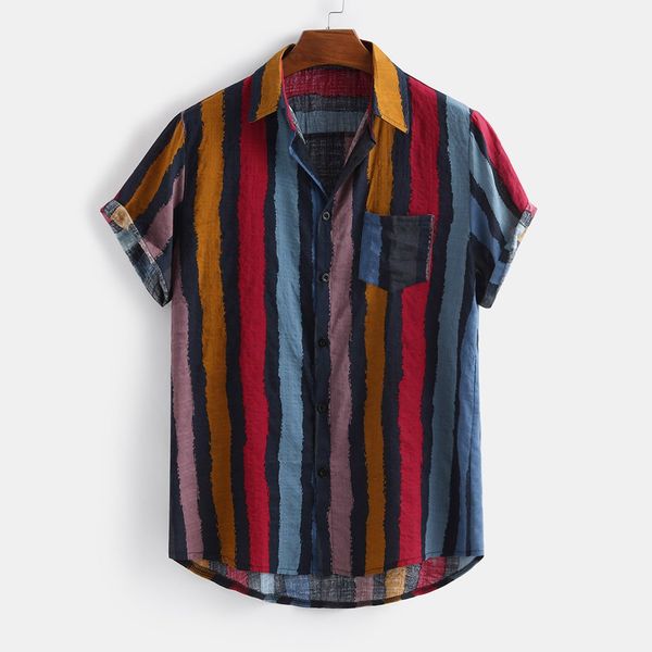 shirt mens loose multi color stripe lump chest pocket short sleeve round hem shirts loose blouse shirts for men, White;black
shirt mens loose multi color stripe lump chest pocket short sleeve round hem shirts loose blouse shirts for men, White;black