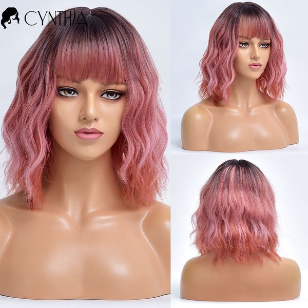 short pink wave ombre daily hair synthetic wigs for white women with bangs cosplay heat resistant natural female fiber wavy wig, Black
short pink wave ombre daily hair synthetic wigs for white women with bangs cosplay heat resistant natural female fiber wavy wig, Black