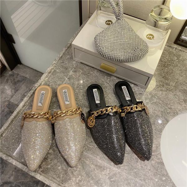 slippers rhinestone women pointed toe metal decoration bling fashion sandals slides slip on mules shoes summer 35-39, Black
slippers rhinestone women pointed toe metal decoration bling fashion sandals slides slip on mules shoes summer 35-39, Black
