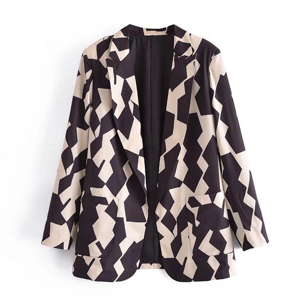 women's suits & blazers women vintage geometric print open stitching casual blazer coat office lady long sleeve outerwear chic veste, White;black
women's suits & blazers women vintage geometric print open stitching casual blazer coat office lady long sleeve outerwear chic veste, White;black