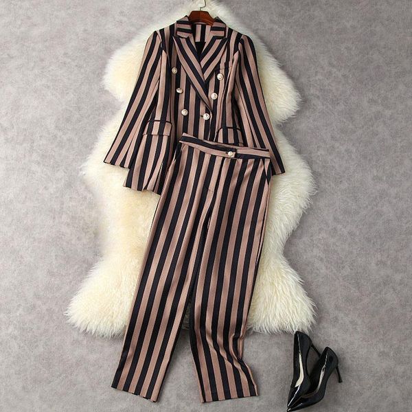 women's two piece pants high street est 2021 designer fashion blazer suit striped double breasted, White
women's two piece pants high street est 2021 designer fashion blazer suit striped double breasted, White
