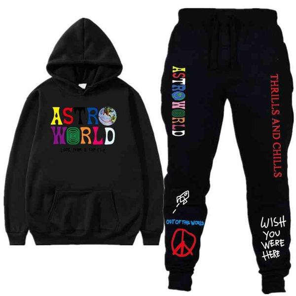 travis scott sports suit fashion leisure men's sportswear, Black