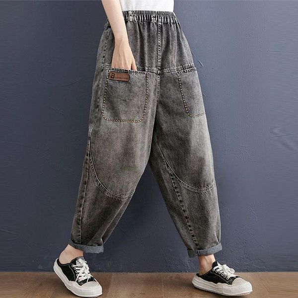 women's jeans 2021 arts style spring summer women elastic waist cotton denim harem pants double pocket vintage embroidery v336, Blue
women's jeans 2021 arts style spring summer women elastic waist cotton denim harem pants double pocket vintage embroidery v336, Blue