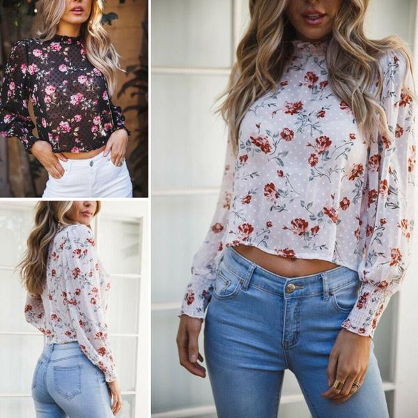 women's blouses & shirts autumn women printed blouse sheer mesh crop perspective crew neck stretchy long sleeve, White
women's blouses & shirts autumn women printed blouse sheer mesh crop perspective crew neck stretchy long sleeve, White