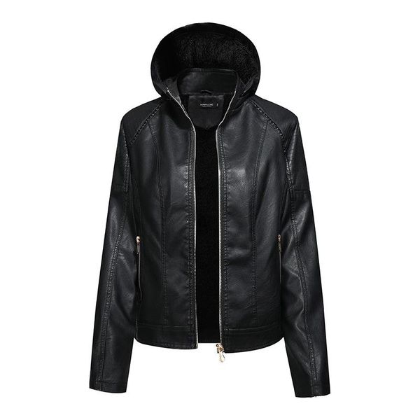 women's leather & faux jacket women winter fleece hoodies gothic motorbike basic pu outerwear hooded zipper waterproof ladies coat, Black
women's leather & faux jacket women winter fleece hoodies gothic motorbike basic pu outerwear hooded zipper waterproof ladies coat, Black
