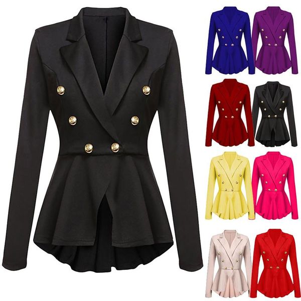women's suits & blazers women fashion long sleeve ruffles peplum button casual jacket coat outwear abrigo mujer formal jackets 2021 aut, White;black
women's suits & blazers women fashion long sleeve ruffles peplum button casual jacket coat outwear abrigo mujer formal jackets 2021 aut, White;black