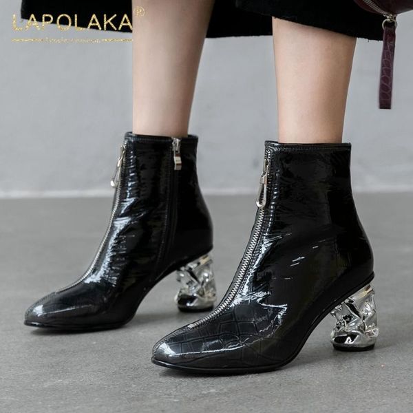 boots lapolaka 2021 arrivals patent leather comfy shoes woman female strange style crystal zipper black trendy booties
boots lapolaka 2021 arrivals patent leather comfy shoes woman female strange style crystal zipper black trendy booties