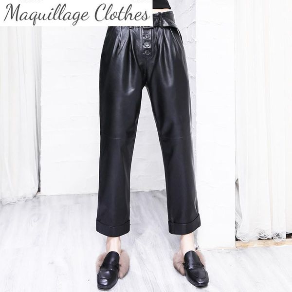 women's pants & capris spring autumn high-rise leather sheepskin genuine straight-leg c654, Black;white
women's pants & capris spring autumn high-rise leather sheepskin genuine straight-leg c654, Black;white