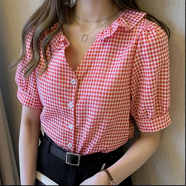 summer plaid single breasted casual women shirts loose wild sweet pink, White
summer plaid single breasted casual women shirts loose wild sweet pink, White