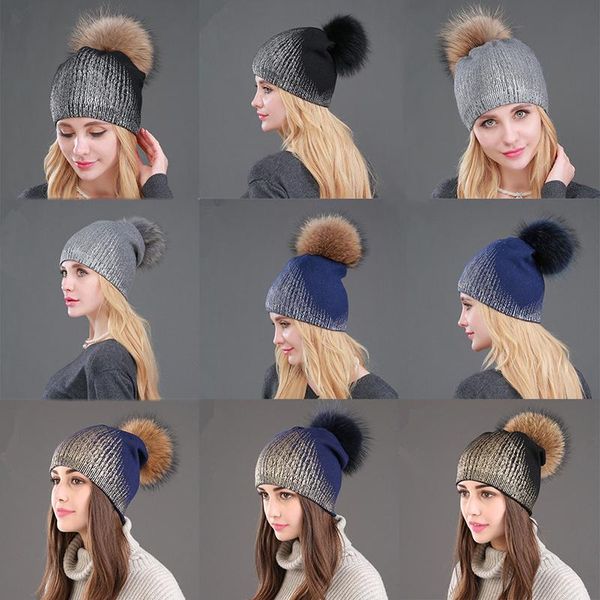 beanie/skull caps gilded double layer cap for women women's winter soft knit beanie hat with detachable real raccoon dog fur pom hats, Blue;gray
beanie/skull caps gilded double layer cap for women women's winter soft knit beanie hat with detachable real raccoon dog fur pom hats, Blue;gray