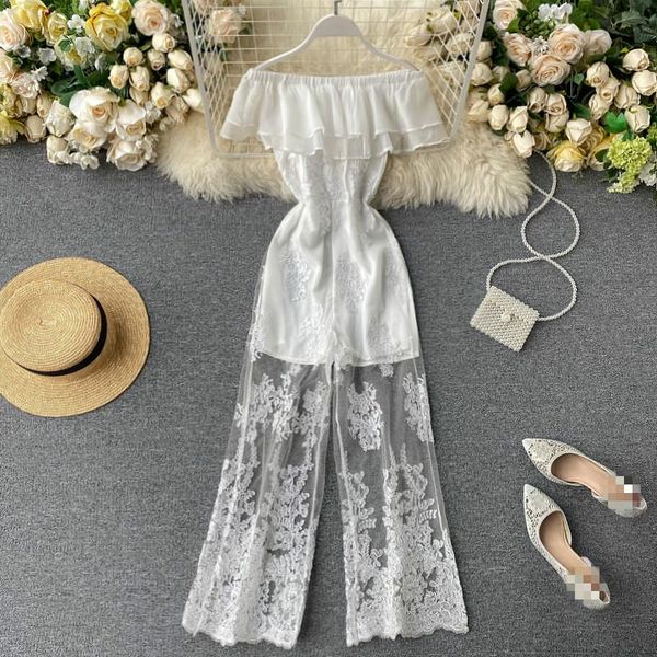 women's jumpsuits & rompers korean high waist wide leg pants vintage embroidery lace fashion ruffles patchwork slash neck bodysuits, Black;white
women's jumpsuits & rompers korean high waist wide leg pants vintage embroidery lace fashion ruffles patchwork slash neck bodysuits, Black;white