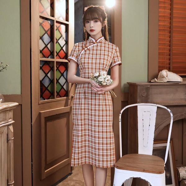 ethnic clothing chinese elegant mandarin collar slim cheongsam women casual vintage red plaid print cotton linen qipao vestidos
ethnic clothing chinese elegant mandarin collar slim cheongsam women casual vintage red plaid print cotton linen qipao vestidos
