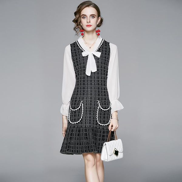casual dresses 2021 french elegant v collar check splicing long sleeve dress female autumn design sense temperament age reduction a line, Black;gray
casual dresses 2021 french elegant v collar check splicing long sleeve dress female autumn design sense temperament age reduction a line, Black;gray