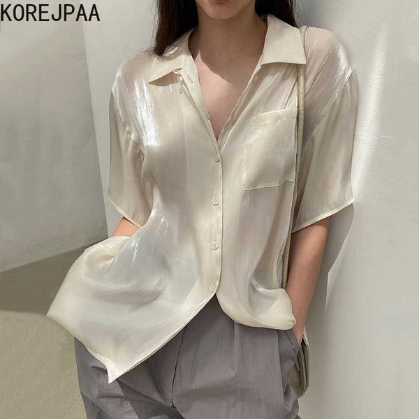 korejpaa women shirt summer girls french elegant lapel single-breasted loose thin solid-color gloss short-sleeved blouses 210526, White
korejpaa women shirt summer girls french elegant lapel single-breasted loose thin solid-color gloss short-sleeved blouses 210526, White