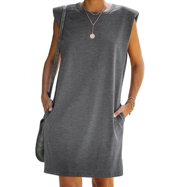 casual dresses 2021 women sleeveless dress solid color round collar loose style straight summer elegant vestido de mujer, Black;gray
casual dresses 2021 women sleeveless dress solid color round collar loose style straight summer elegant vestido de mujer, Black;gray