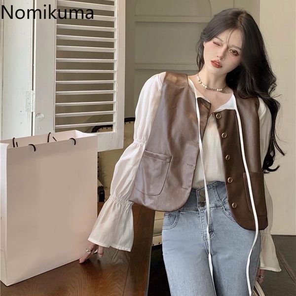 women's vests nomikuma puleather vest women v neck sleeveless casual vintage jackets loose single breasted solid color coats high stre, Black;white
women's vests nomikuma puleather vest women v neck sleeveless casual vintage jackets loose single breasted solid color coats high stre, Black;white