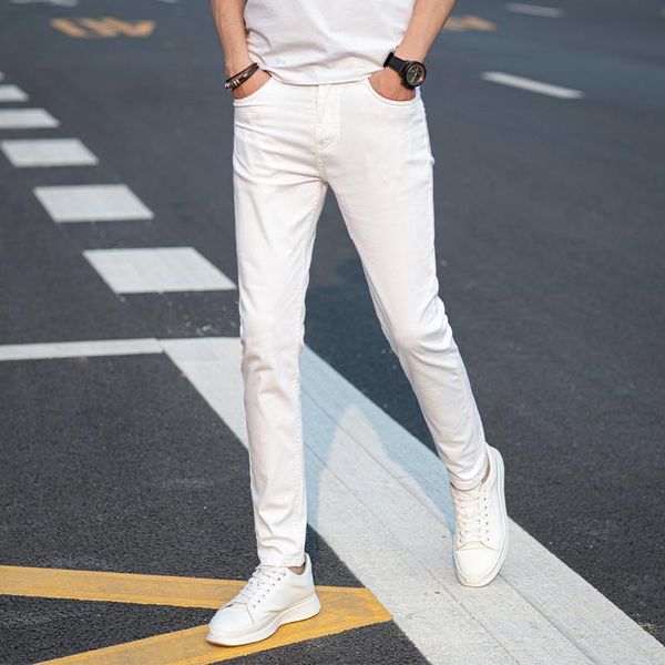 men's jeans pure cotton men white fashion casual classic style slim fit soft trousers male brand advanced stretch pants, Blue
men's jeans pure cotton men white fashion casual classic style slim fit soft trousers male brand advanced stretch pants, Blue