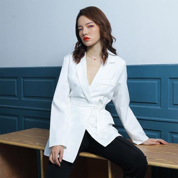 women's suits & blazers korean slim elegant career dress blazer black white belt female office 2021 spring summer lady in stock, White;black
women's suits & blazers korean slim elegant career dress blazer black white belt female office 2021 spring summer lady in stock, White;black
