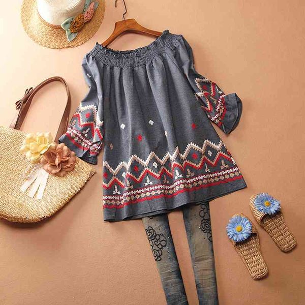women's shirts slash neck summer new wild casual fashion ladies blouses and embroidered three-quarter sleeve 210421, White
women's shirts slash neck summer new wild casual fashion ladies blouses and embroidered three-quarter sleeve 210421, White