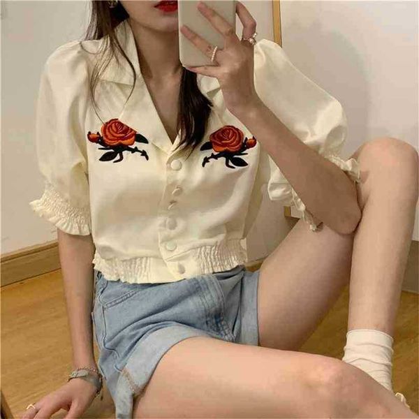 women chic blouse floral femme gentle short shirts office lady high waist streetwear summer 210525, White
women chic blouse floral femme gentle short shirts office lady high waist streetwear summer 210525, White