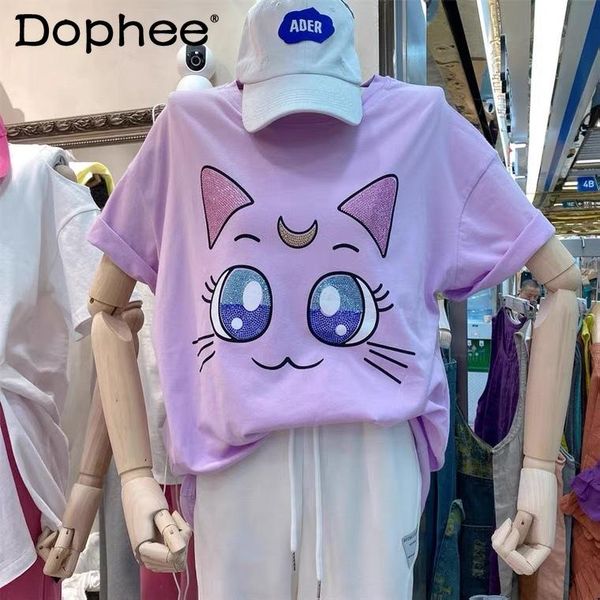 women's t-shirt drilling cute cartoon women 2021 summer cotton short-sleeved long t shirt femme loose casual graphic tees, White
women's t-shirt drilling cute cartoon women 2021 summer cotton short-sleeved long t shirt femme loose casual graphic tees, White