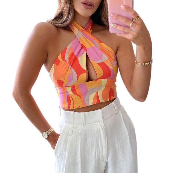 women's tanks & camis 2021 summer women fashion printing vest cross hollow exposed navel halter bandage, White
women's tanks & camis 2021 summer women fashion printing vest cross hollow exposed navel halter bandage, White