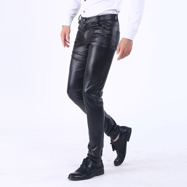 men's pants brand spring fall winter fleece pu leather high waist elastic pencil slim fit soft superior street trousers ey95, Black
men's pants brand spring fall winter fleece pu leather high waist elastic pencil slim fit soft superior street trousers ey95, Black