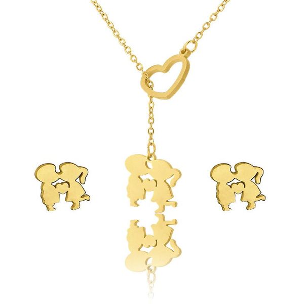 pendant necklaces stainless steel cartoon kids pattern gold earigns choker necklace sets trendy jewelry for women gift wholesale, Silver
pendant necklaces stainless steel cartoon kids pattern gold earigns choker necklace sets trendy jewelry for women gift wholesale, Silver