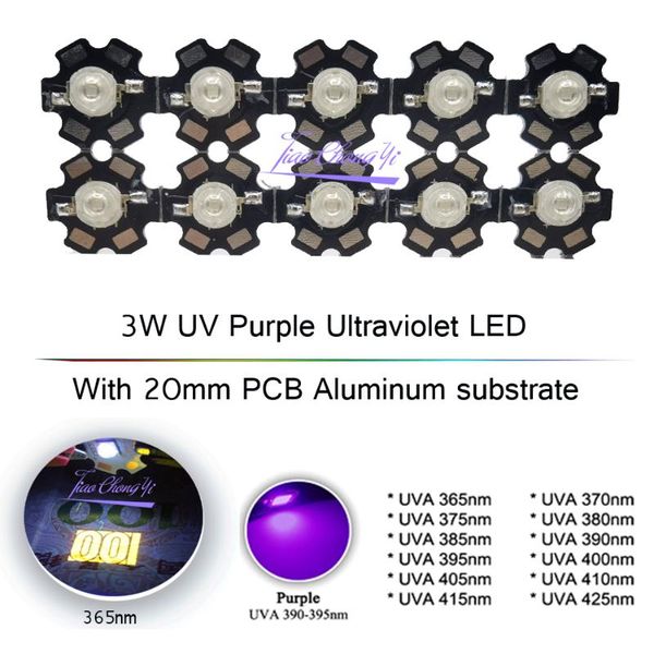 light beads 3w uv purple led ultraviolet bulbs lamp chips 365nm 375nm 380nm 385nm 395nm 405nm 410nm 420nm with 20mm pcb aluminum substrate
light beads 3w uv purple led ultraviolet bulbs lamp chips 365nm 375nm 380nm 385nm 395nm 405nm 410nm 420nm with 20mm pcb aluminum substrate