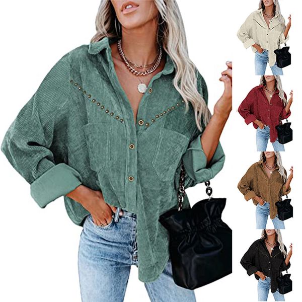 women's 2022 fall/winter new style lapel single-breasted corduroy shirt jacket, White
women's 2022 fall/winter new style lapel single-breasted corduroy shirt jacket, White