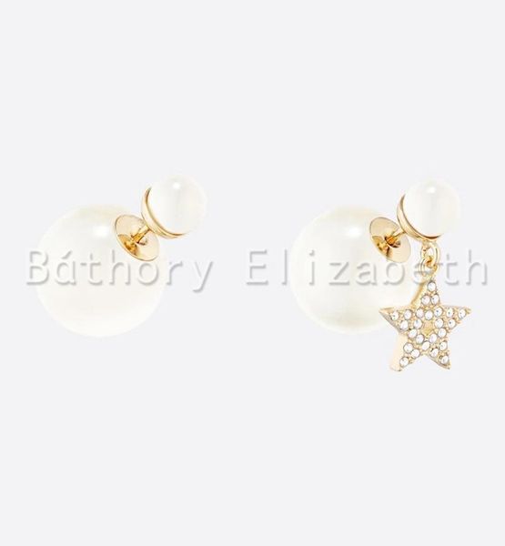 stud high-end retro pearl letter and star pandent ladies earrings personality fashion charm holiday gifts for women, Golden;silver