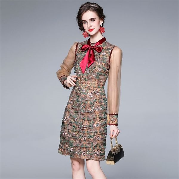 vintage elegant fashion mesh lace embroidered dress spring women bow long sleeve flower embroidery office ol party 210519, Black;gray
vintage elegant fashion mesh lace embroidered dress spring women bow long sleeve flower embroidery office ol party 210519, Black;gray