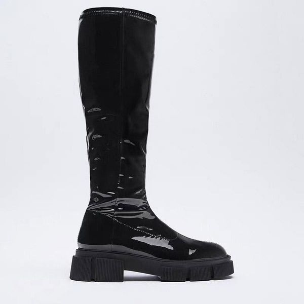 boots 2021 winter elastic long boot patent leather black slim knee high side zipper thick heel platform botas femininas
boots 2021 winter elastic long boot patent leather black slim knee high side zipper thick heel platform botas femininas