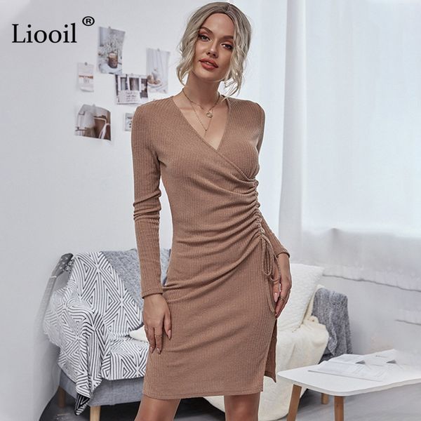 dress knit ruched drawstring khaki dress women slit v neck long sleeve female autumn winter a line skinny elegant dresses a5iu, Black;gray
dress knit ruched drawstring khaki dress women slit v neck long sleeve female autumn winter a line skinny elegant dresses a5iu, Black;gray