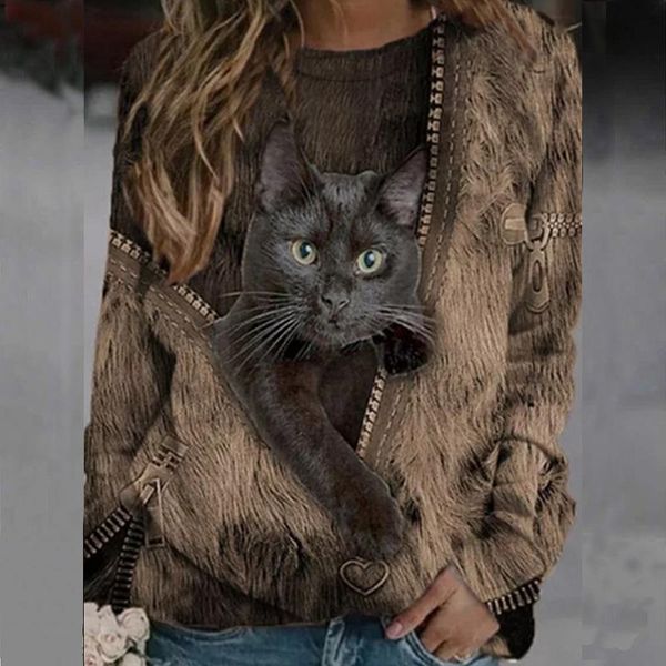 women's t-shirt spring women print animal fashion long sleeves clothing round neck cat casual soft cozy female pullover, White
women's t-shirt spring women print animal fashion long sleeves clothing round neck cat casual soft cozy female pullover, White
