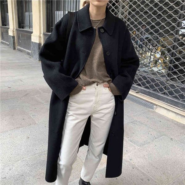 korean french elegant single breasted women coats casual versatile loose turn-down collar ladies long coat 210427, Black
korean french elegant single breasted women coats casual versatile loose turn-down collar ladies long coat 210427, Black