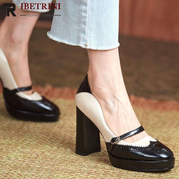 dress shoes ribetrini elegant women round toe mixed color buckle block heels platform party pumps design, Black
dress shoes ribetrini elegant women round toe mixed color buckle block heels platform party pumps design, Black
