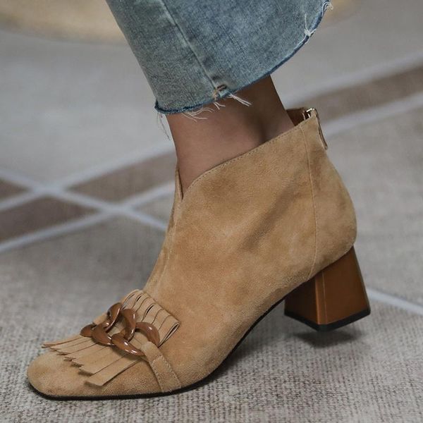 boots kid suede high fringe for women chunky heel shoes chain decor ankle botas elegant spring autumn short, Black
boots kid suede high fringe for women chunky heel shoes chain decor ankle botas elegant spring autumn short, Black