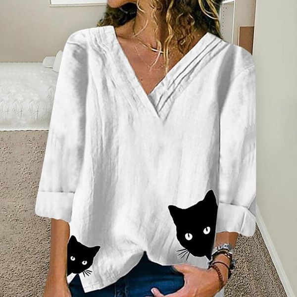 women blouses 2021 fashion long sleeve cat printing elegant office shirt blouse casual plus size blusas femininas women's & shirts, White
women blouses 2021 fashion long sleeve cat printing elegant office shirt blouse casual plus size blusas femininas women's & shirts, White