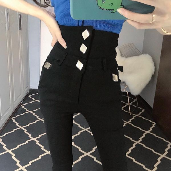 women's jeans 2021 autumn spring black leggings irregular stretch feet pants metal buttons casual high waist was thin pencil, Blue
women's jeans 2021 autumn spring black leggings irregular stretch feet pants metal buttons casual high waist was thin pencil, Blue