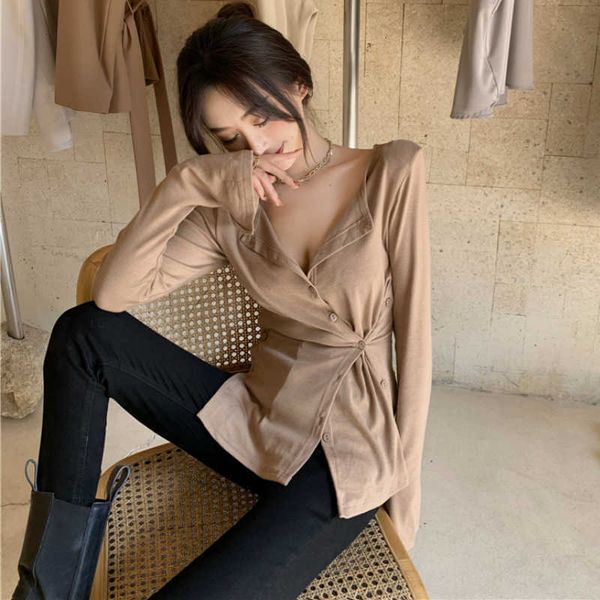 women's sweaters design sense irregular gray tight long-sleeved sweater autumn v-neck tie bottoms 1p5m, White;black
women's sweaters design sense irregular gray tight long-sleeved sweater autumn v-neck tie bottoms 1p5m, White;black