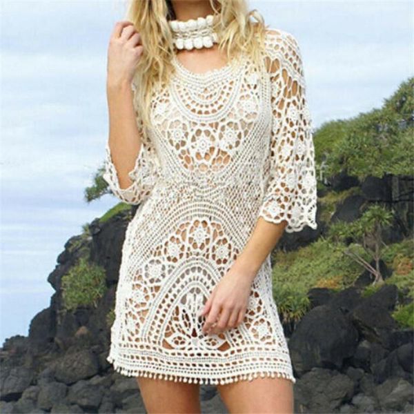 women's swimwear women lace solid beach dress bikini cover up summer bathing suit hallow out crochet, White;black
women's swimwear women lace solid beach dress bikini cover up summer bathing suit hallow out crochet, White;black